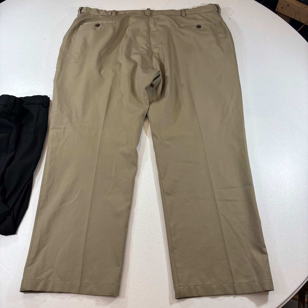 Lot of 2 Haggar Cool 18 Pro Mens Pants 44x30 Black Pleated Khaki Flat Front - Picture 3 of 11